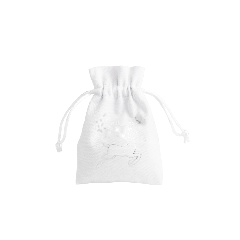 Christmas Cotton Bag White Medium Silver Reindeer