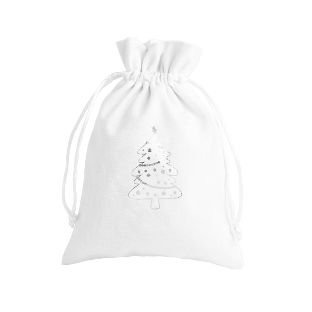 Christmas Cotton Bag White Large Silver Tree