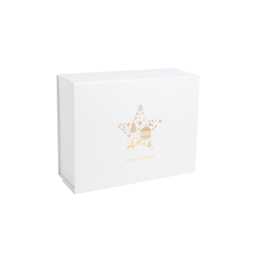 Metallic Gold Star White Merry Christmas Box 