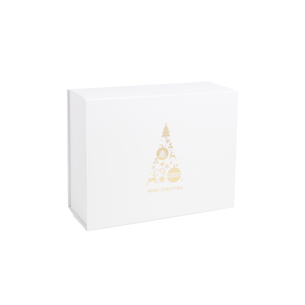 Metallic Gold Tree White Merry Christmas Box 