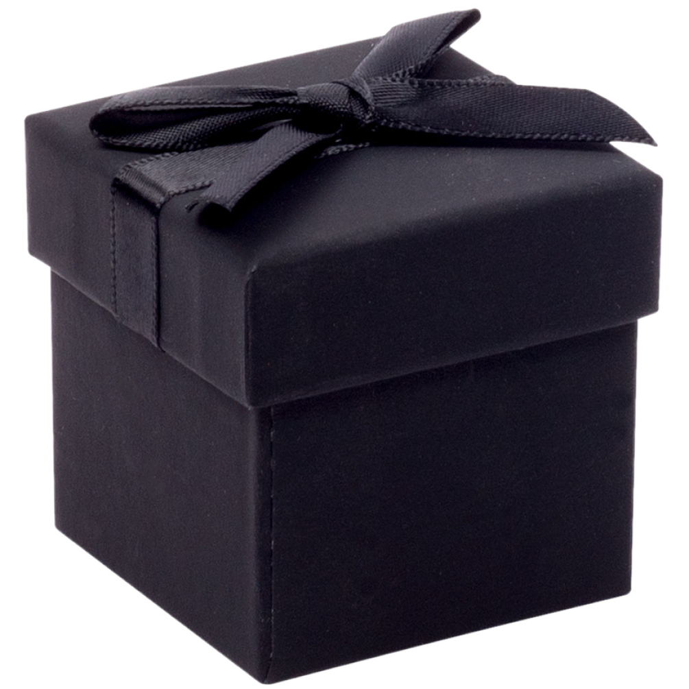 Black Earring Cube Gift Box with Black Ribbon Bow