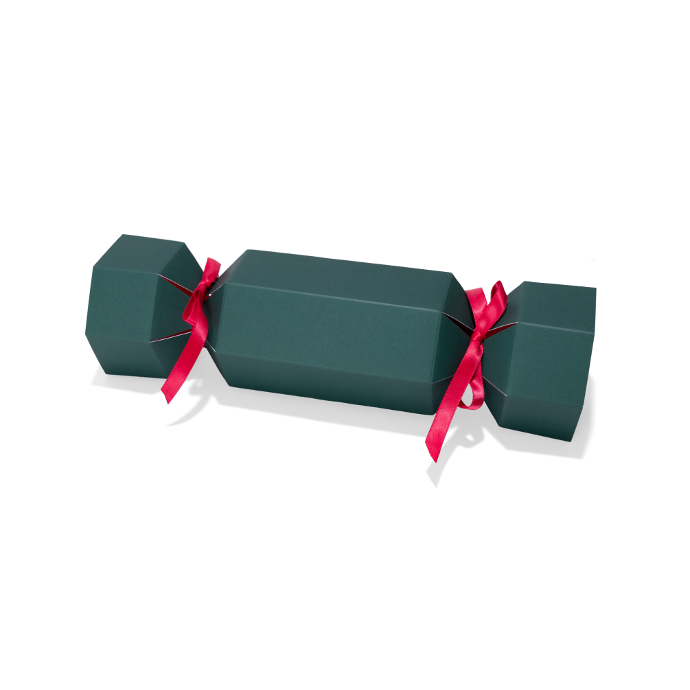 Medium Green / Red Christmas Cracker Gift Box with Red Ribbon 333 x 128mm
