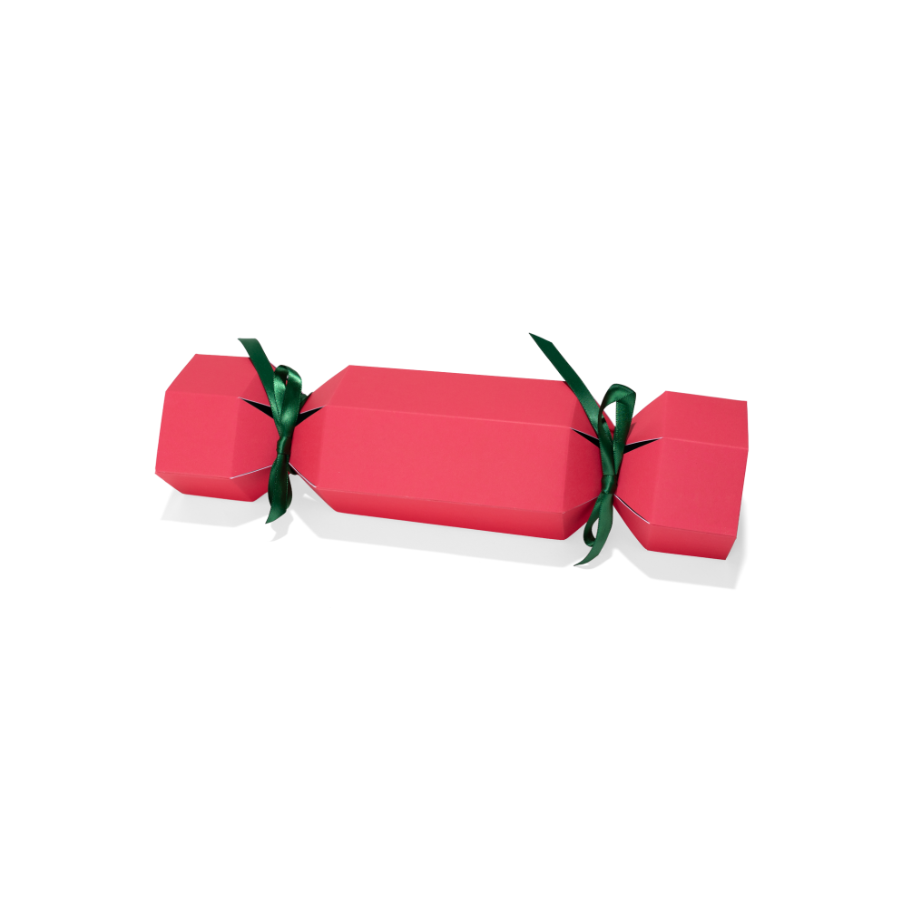 Medium Red / Green Christmas Cracker Gift Box with Green Ribbon 333 x 128mm