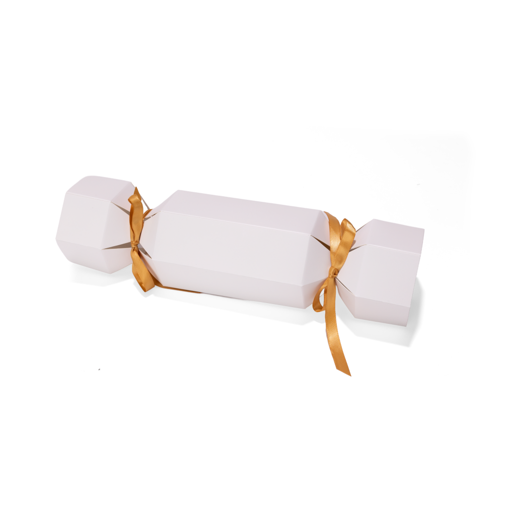 Medium White Christmas Cracker Gift Box with Gold Ribbon 333 x 128mm