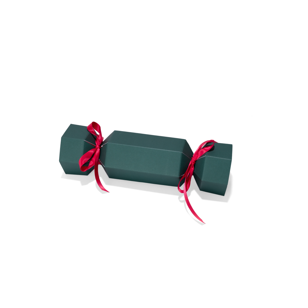 Small Green / Red Christmas Cracker Gift Box with Red Ribbon 180 x 50mm