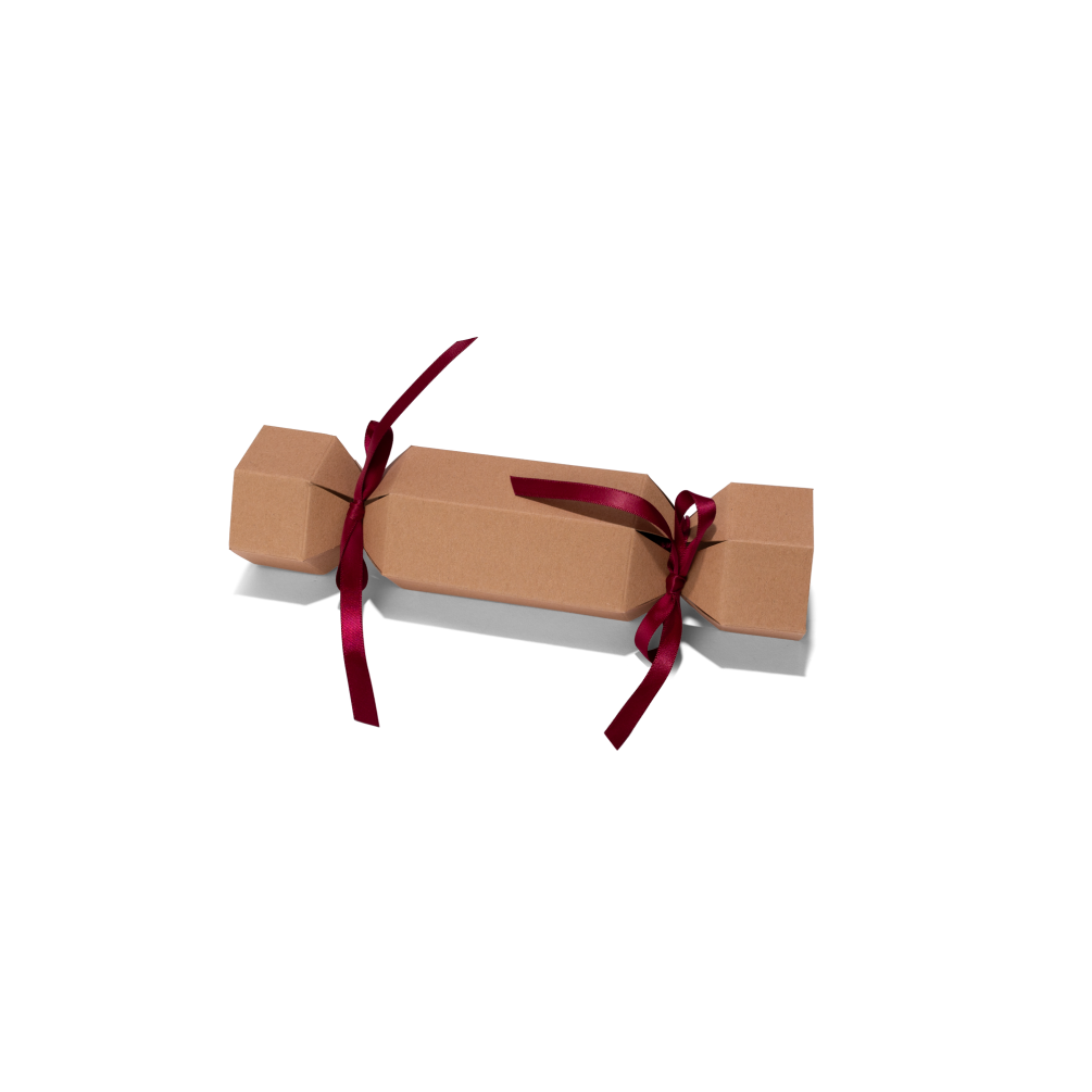 Small Kraft Christmas Cracker Gift Box with Burgundy Ribbon 180 x 50mm