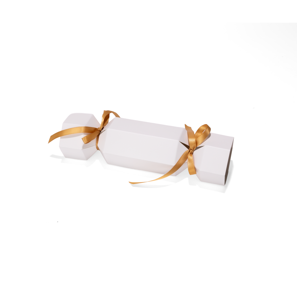 Small White Christmas Cracker Gift Box with Gold Ribbon 180 x 50mm