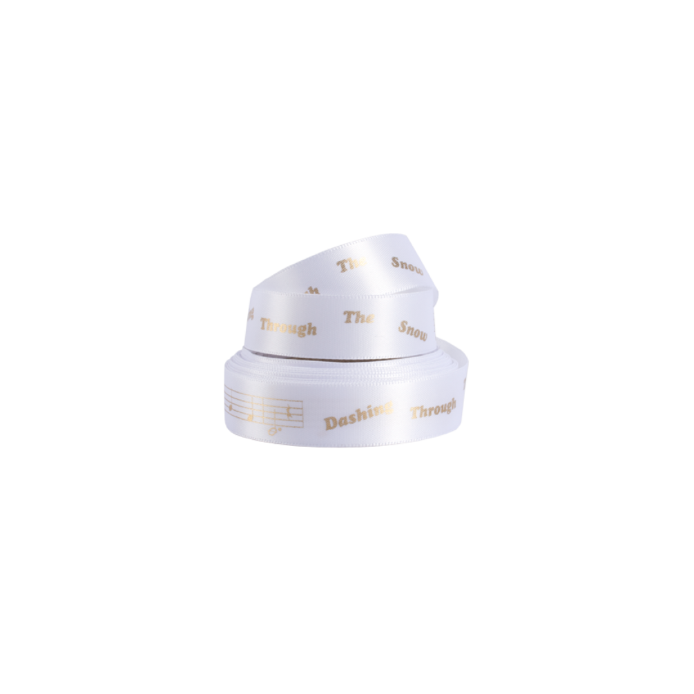 Satin Ribbon with Gold Dashing through the Snow Print