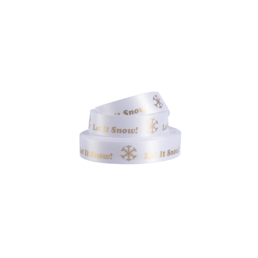 Satin Ribbon with Gold Let it Snow Print