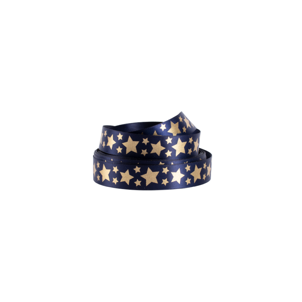 Satin Ribbon with Gold Stars Print