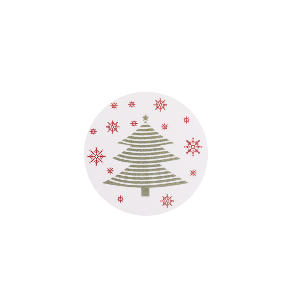 Christmas Green Tree with Red Snowflakes Stickers 40mm - Pack of 10