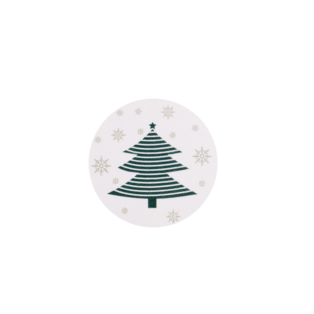 Christmas Green Tree with Green Snowflakes Stickers 40mm - Pack of 10
