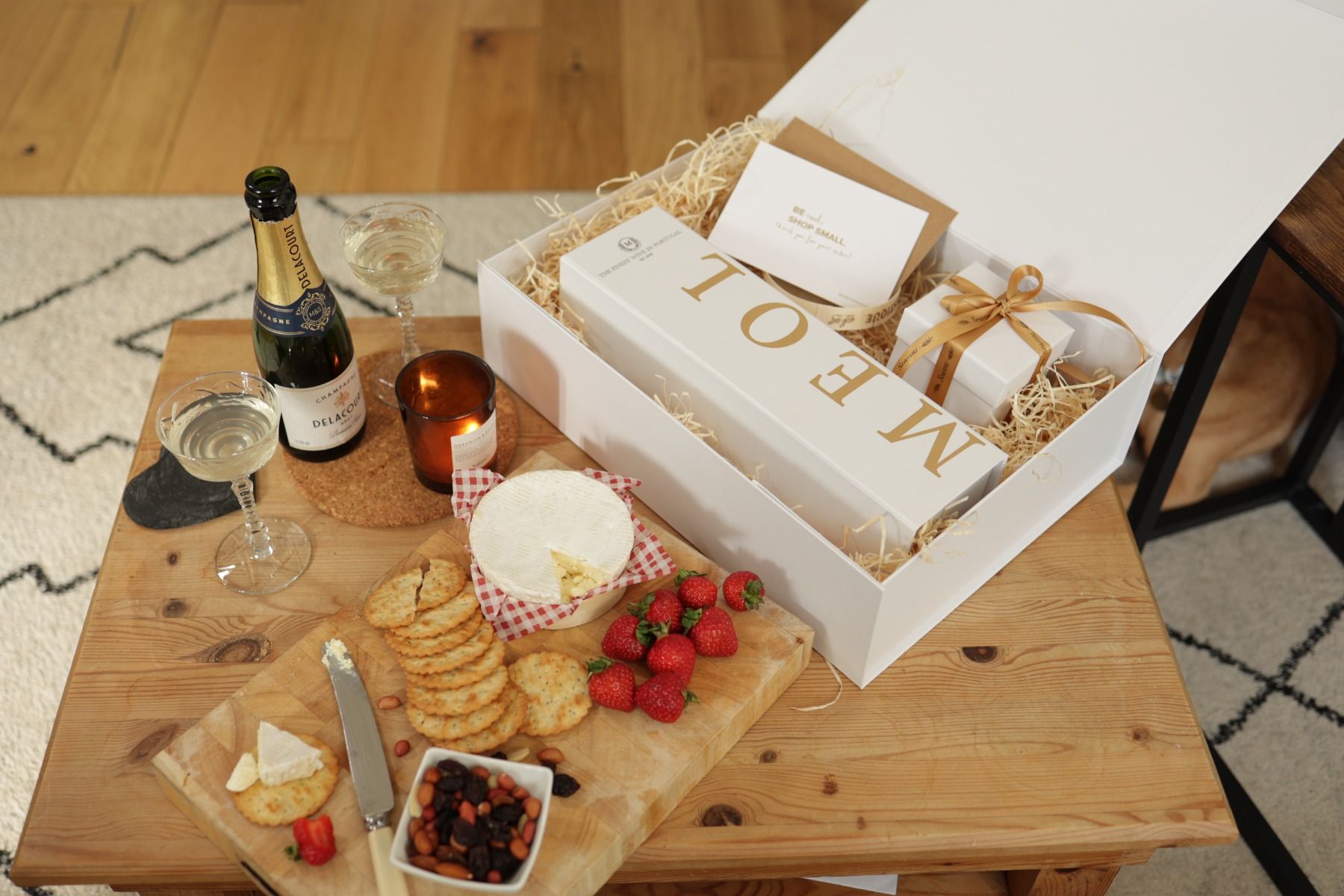 Hamper gift box presentation with paper shred and tissue