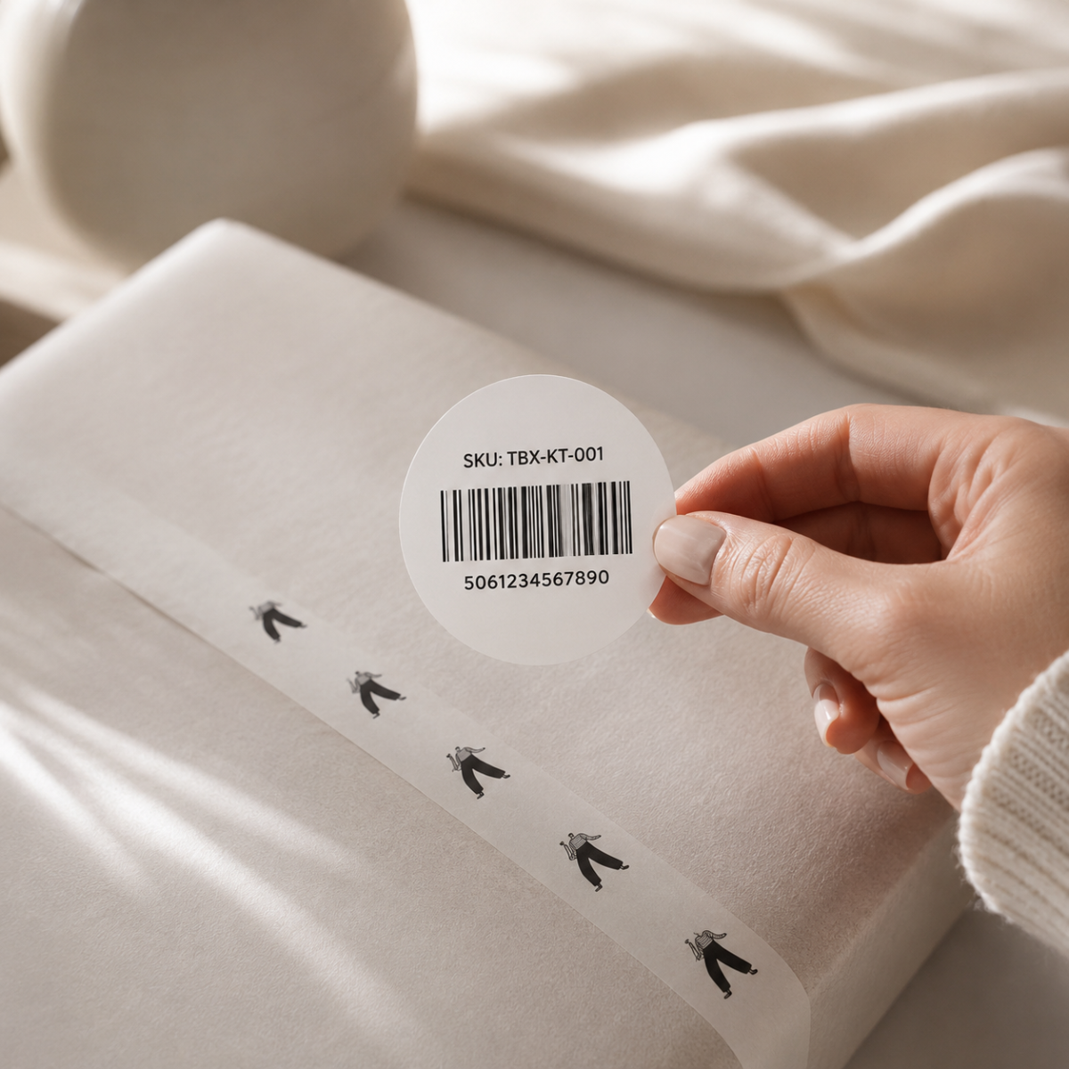 Recycling and reuse guidance displayed on sustainable retail packaging accessories.