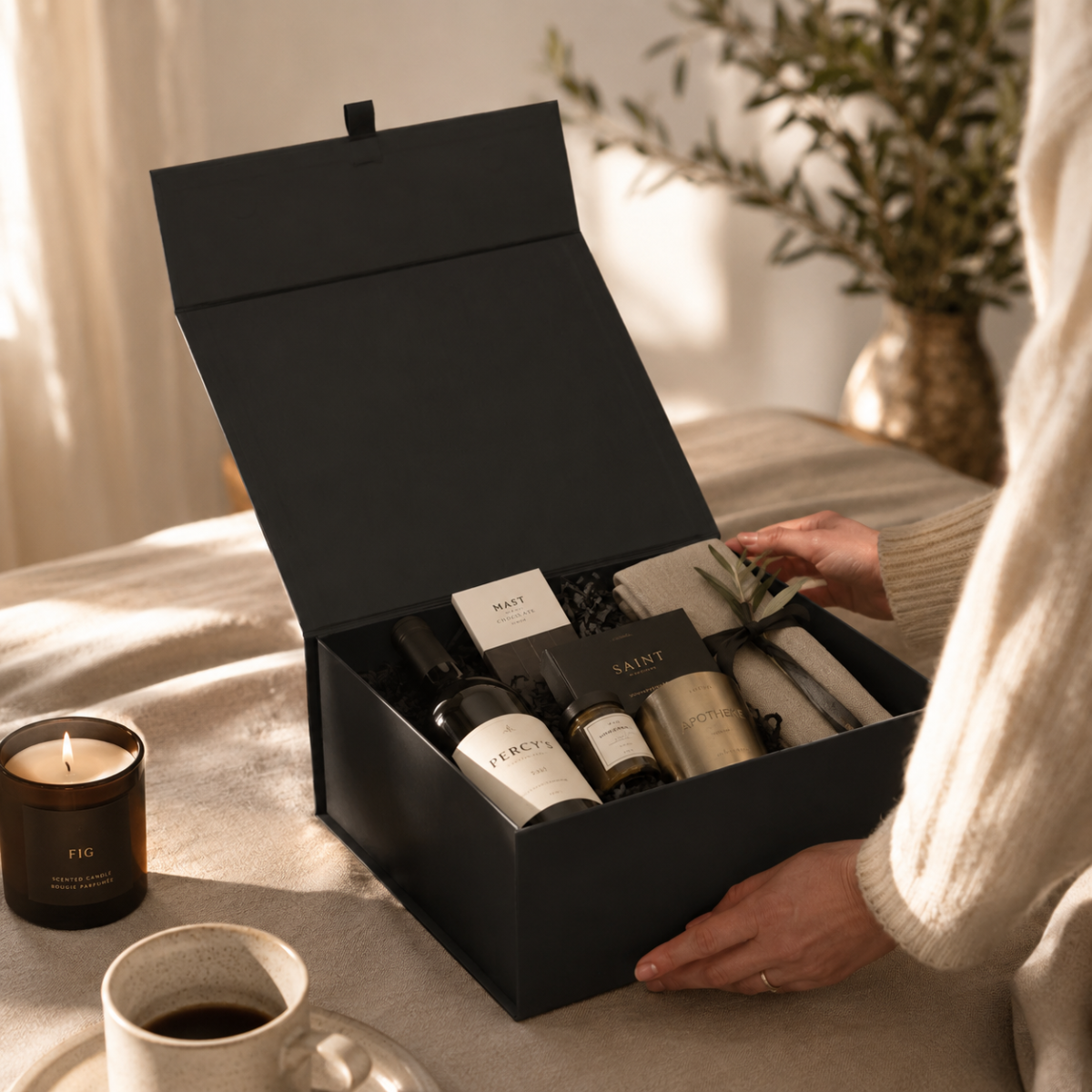 Packed hamper box protected inside suitable outer shipping packaging.