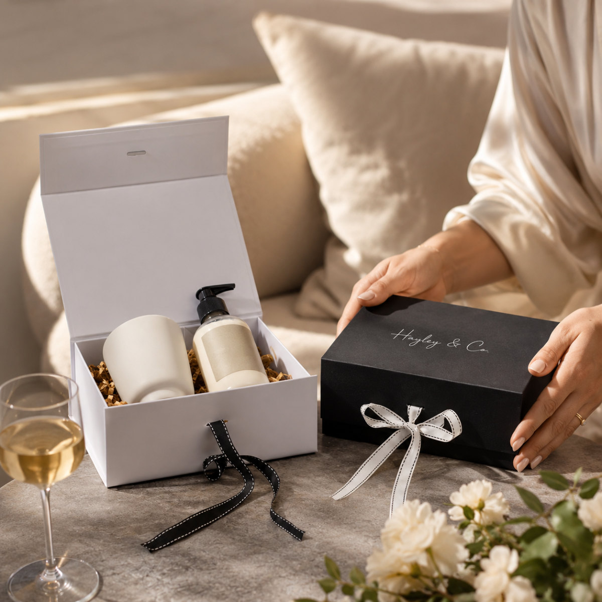 Hamper gift boxes made from different board grades for bottles, jars and gift sets.