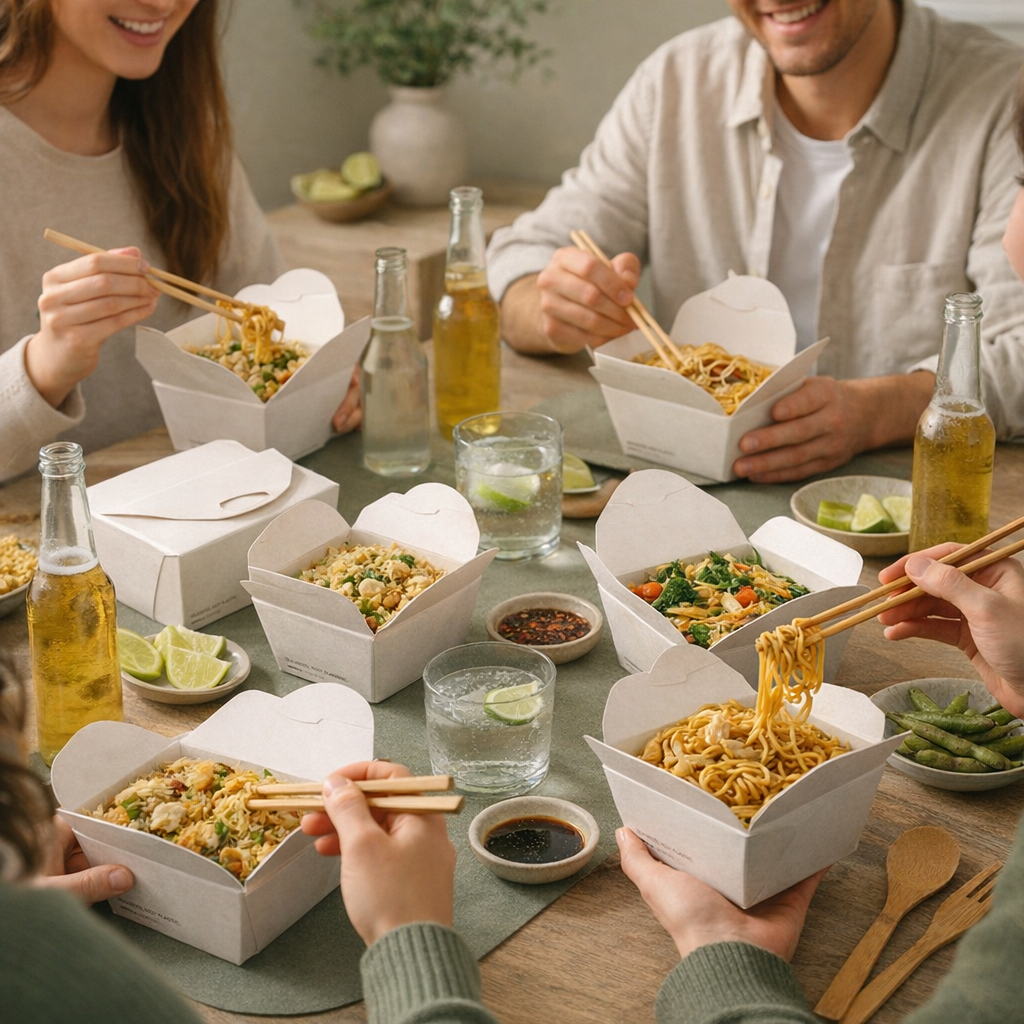 Takeaway food packaging.