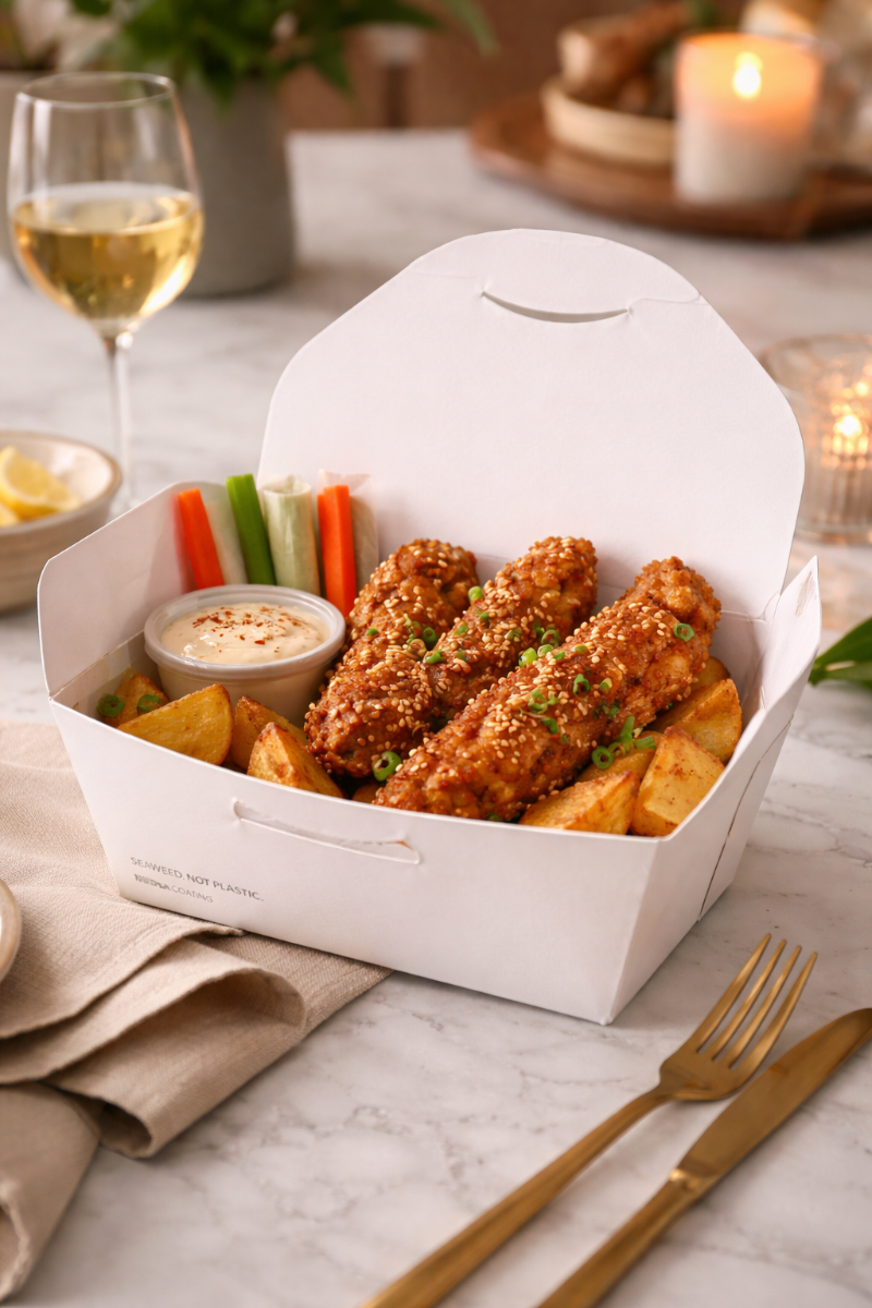 Coated takeaway boxes and direct food contact packaging