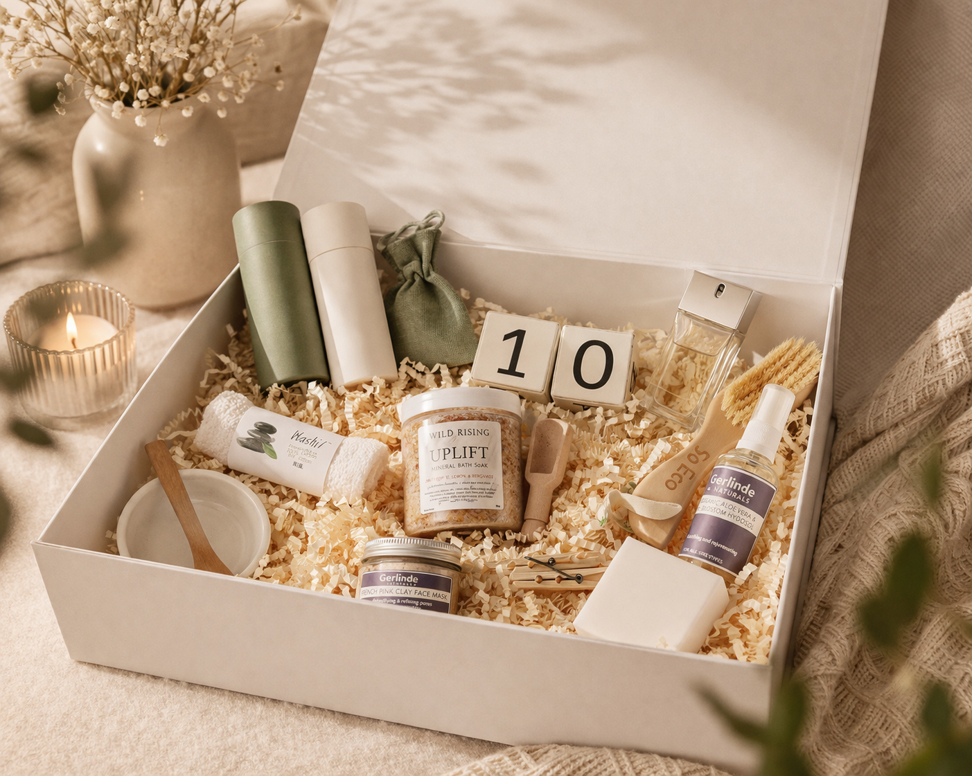 Shredded paper and tissue for hamper presentation