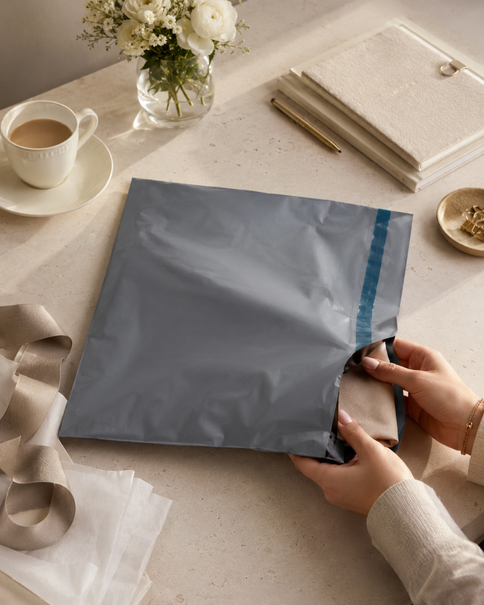 Branded recyclable postal packaging creating a clear customer unboxing experience