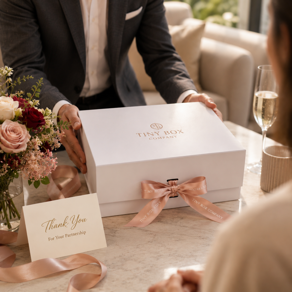 Premium hamper box closure creating a polished corporate gifting unboxing experience
