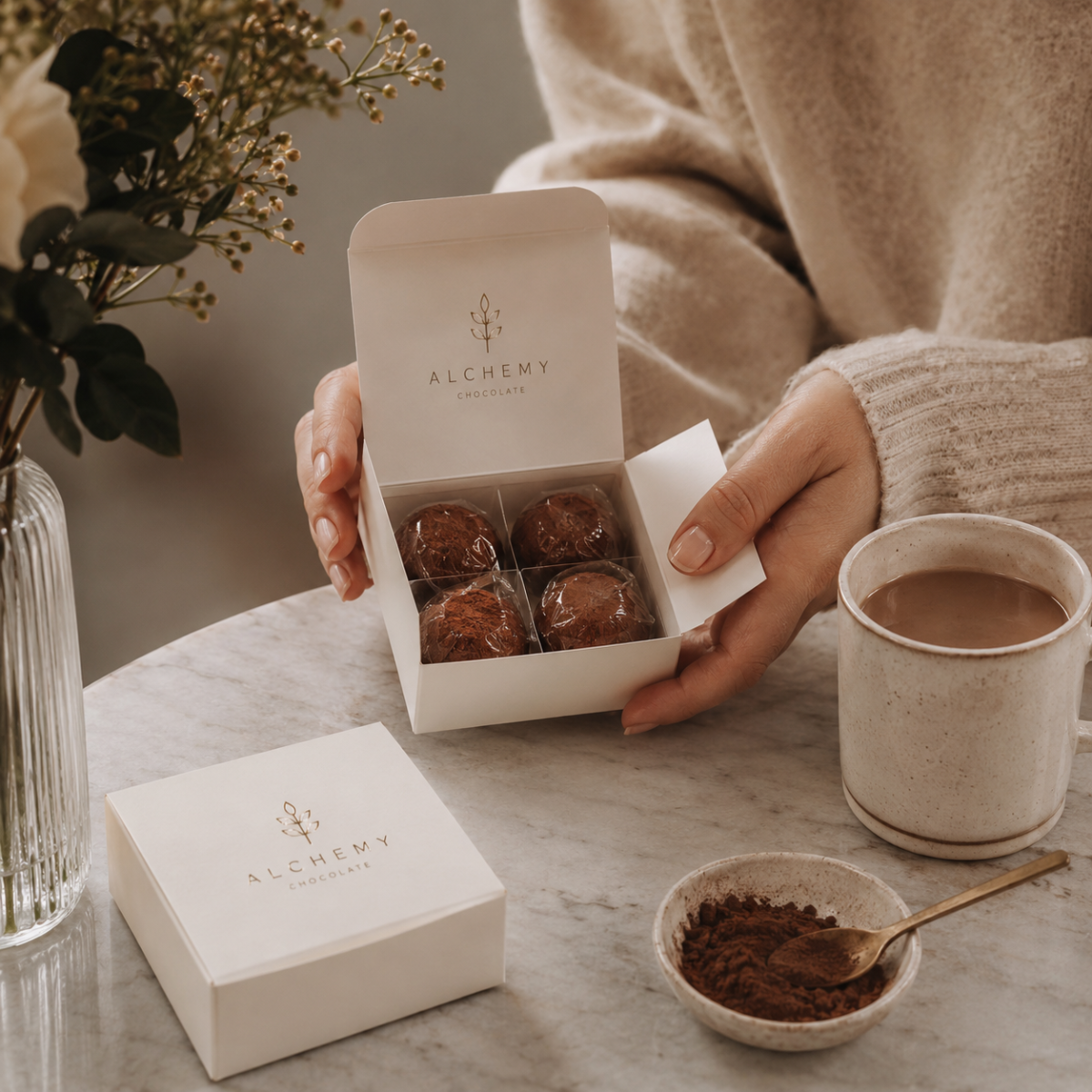 Premium gift box artwork using panel overprints across folded panels
