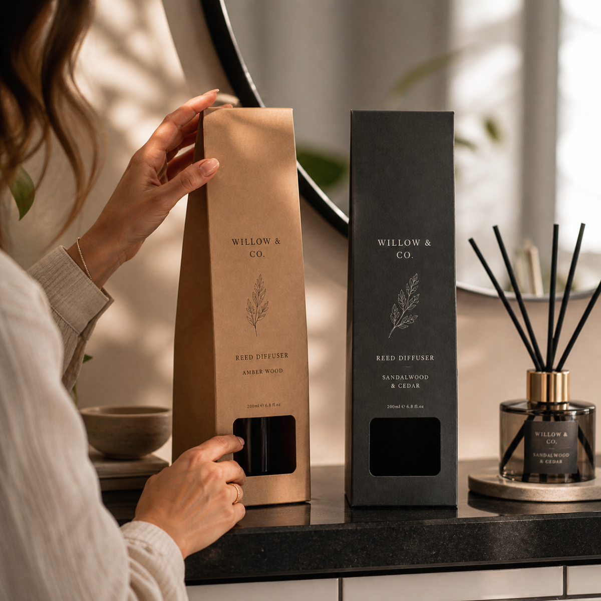 Windowed gift packaging showing a product preview before unboxing