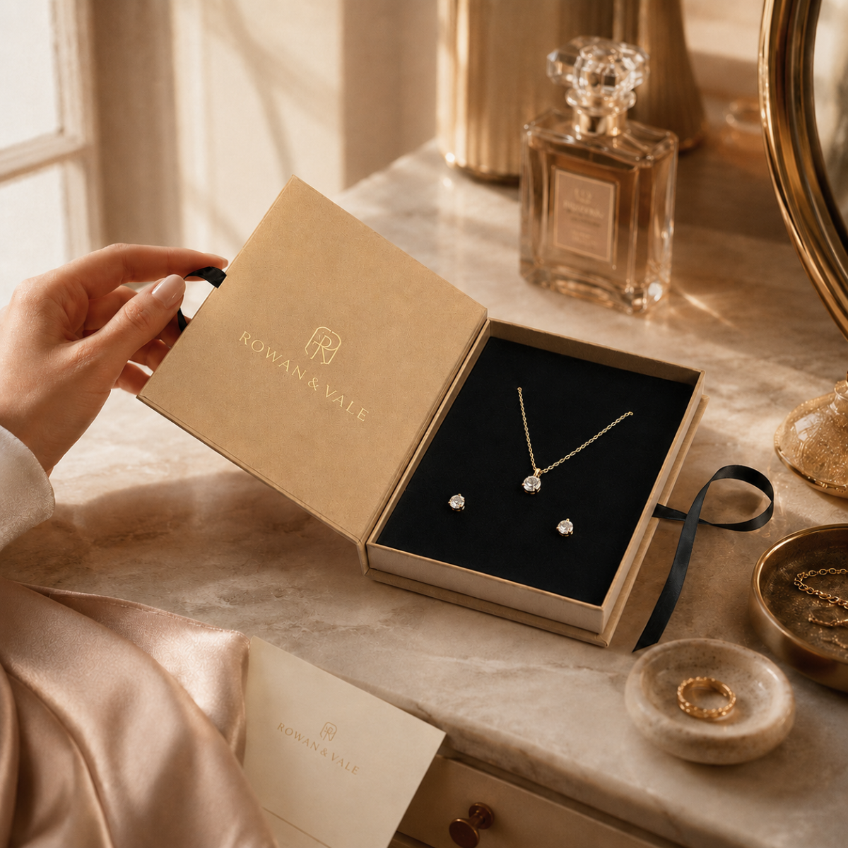 Ribbon closure options for small premium jewellery boxes