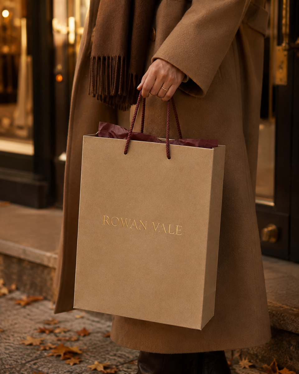 Autumn packaging ideas including gift boxes, bags, tissue paper and ribbon