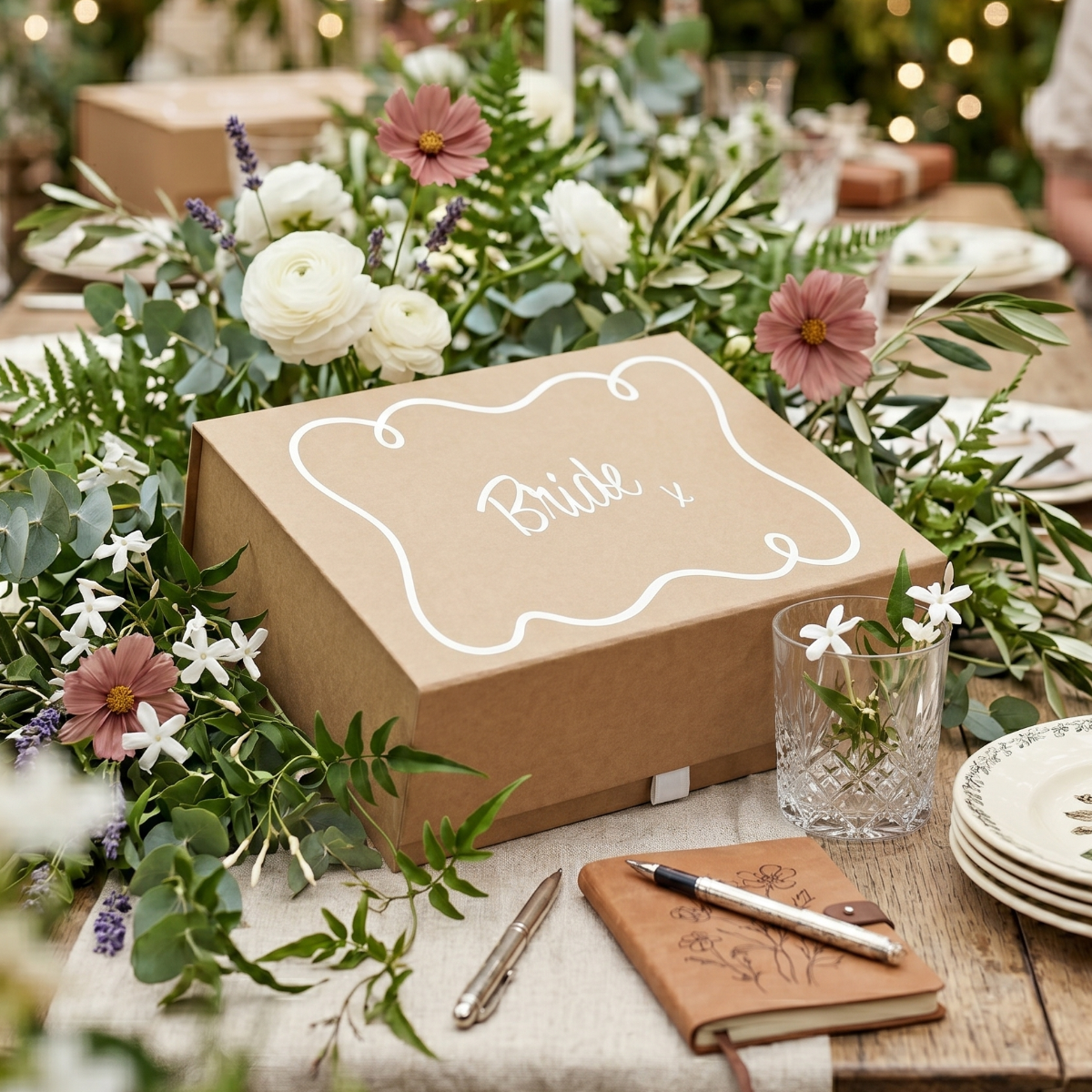 Bridesmaid gift boxes packed with tissue and checked before gifting