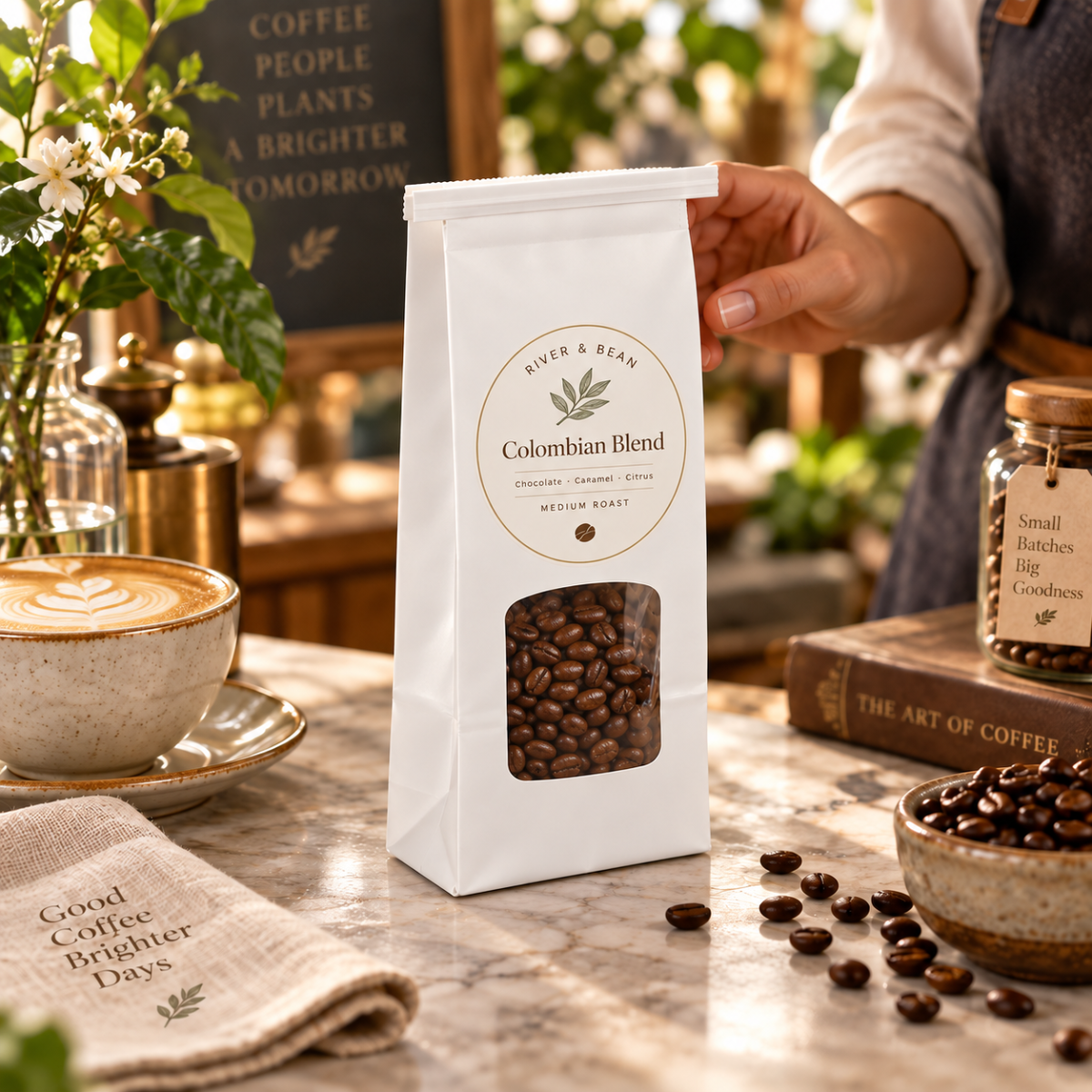 Food boxes with clear windows showcasing artisan chocolates, cakes and fresh food.