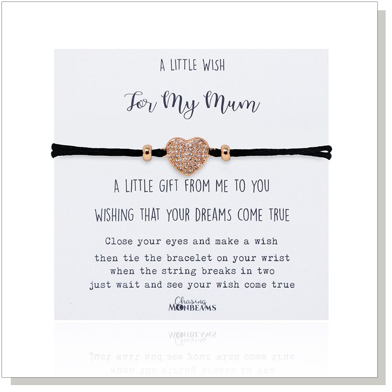 charm bracelet on a white card with writing referencing to a special mum